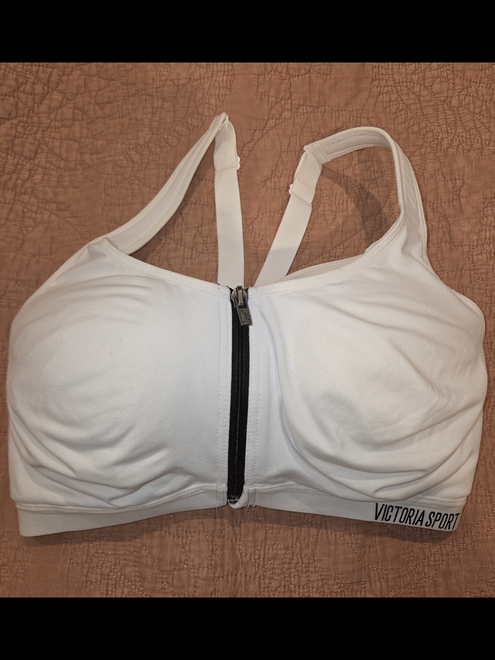 Victoria's Secret White Front-Zip Victoria Sport High-Support Bra